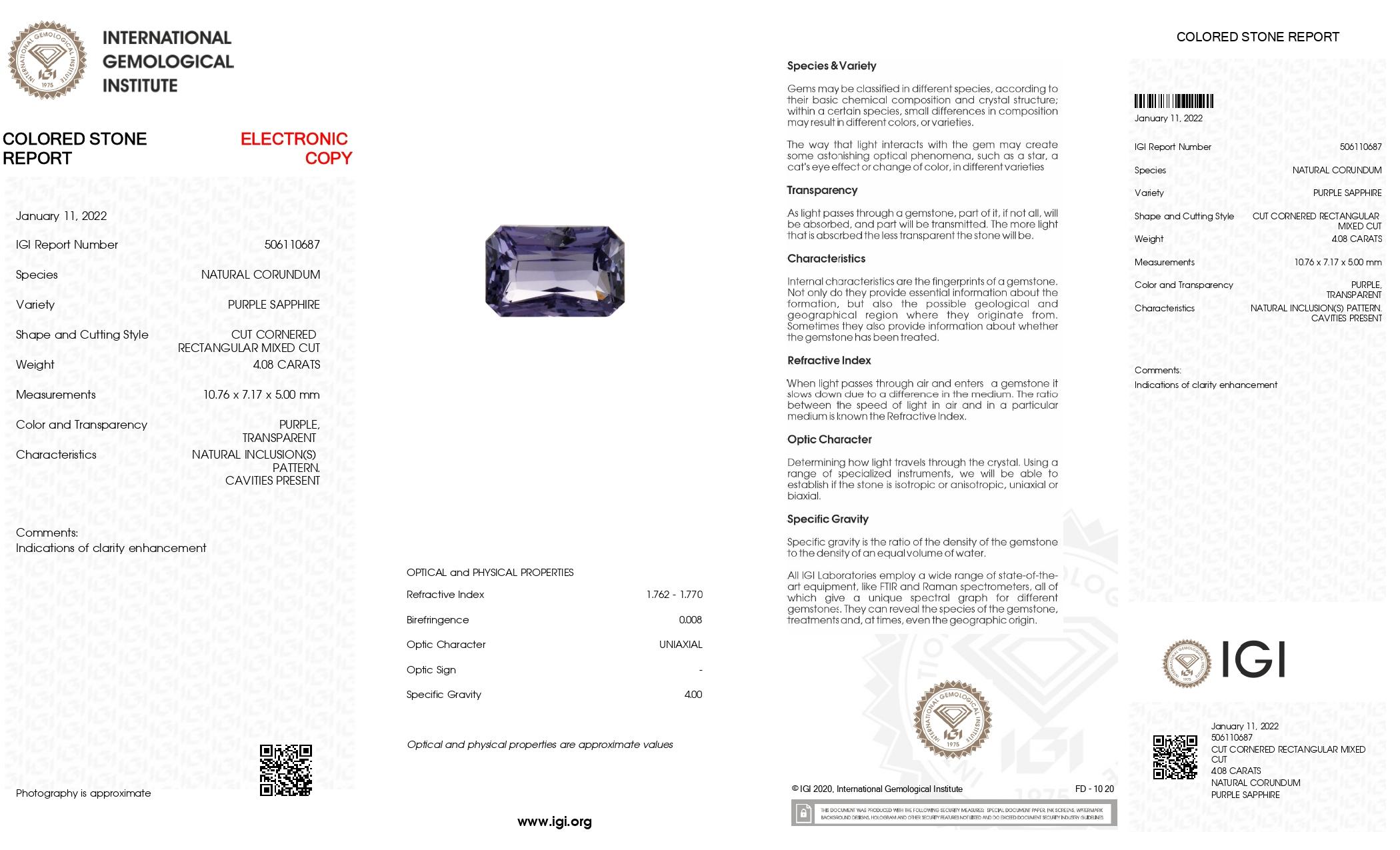 Taille émeraude Bague en or blanc 18 carats certifiée IGI avec saphir de 4,08 carats et diamant de 0,63 carat en vente