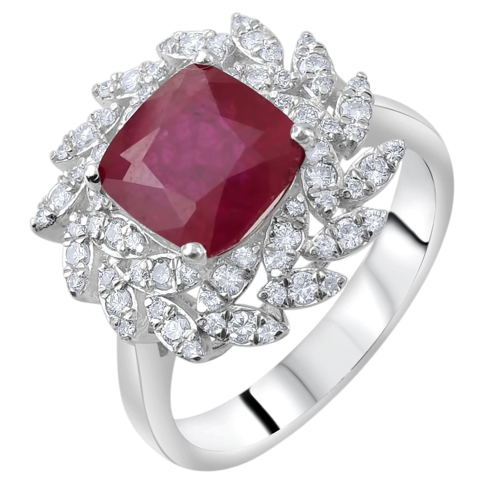 IGI Certified 4.10 Carat Natural Diamond and Ruby Statement Ring 18K Gold