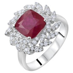 IGI Certified 4.10 Carat Natural Diamond and Ruby Statement Ring 18K Gold