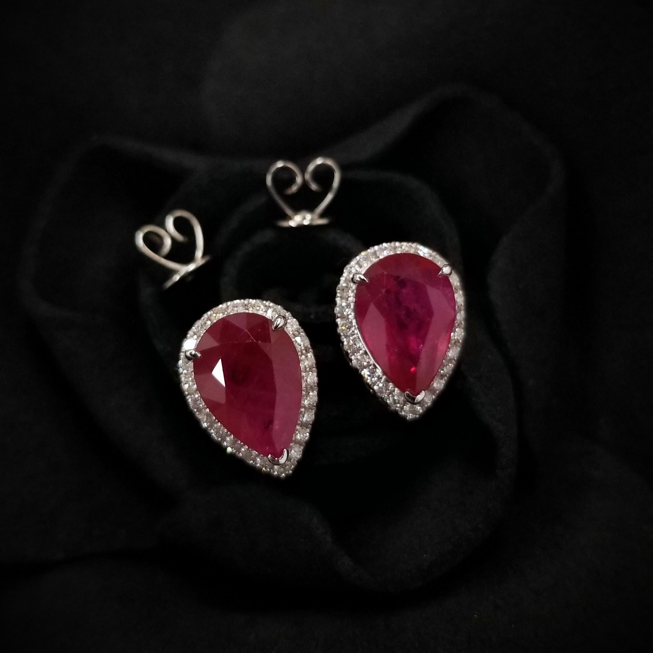 Modern IGI Certified 4.10 Carat Ruby & 0.20 Carat Diamond Earrings in 18K White Gold For Sale