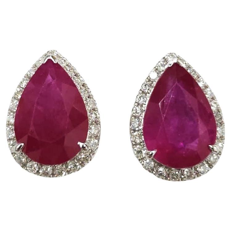 IGI Certified 4.10 Carat Ruby & 0.20 Carat Diamond Earrings in 18K White Gold For Sale