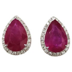 IGI Certified 4.10 Carat Ruby & 0.20 Carat Diamond Earrings in 18K White Gold