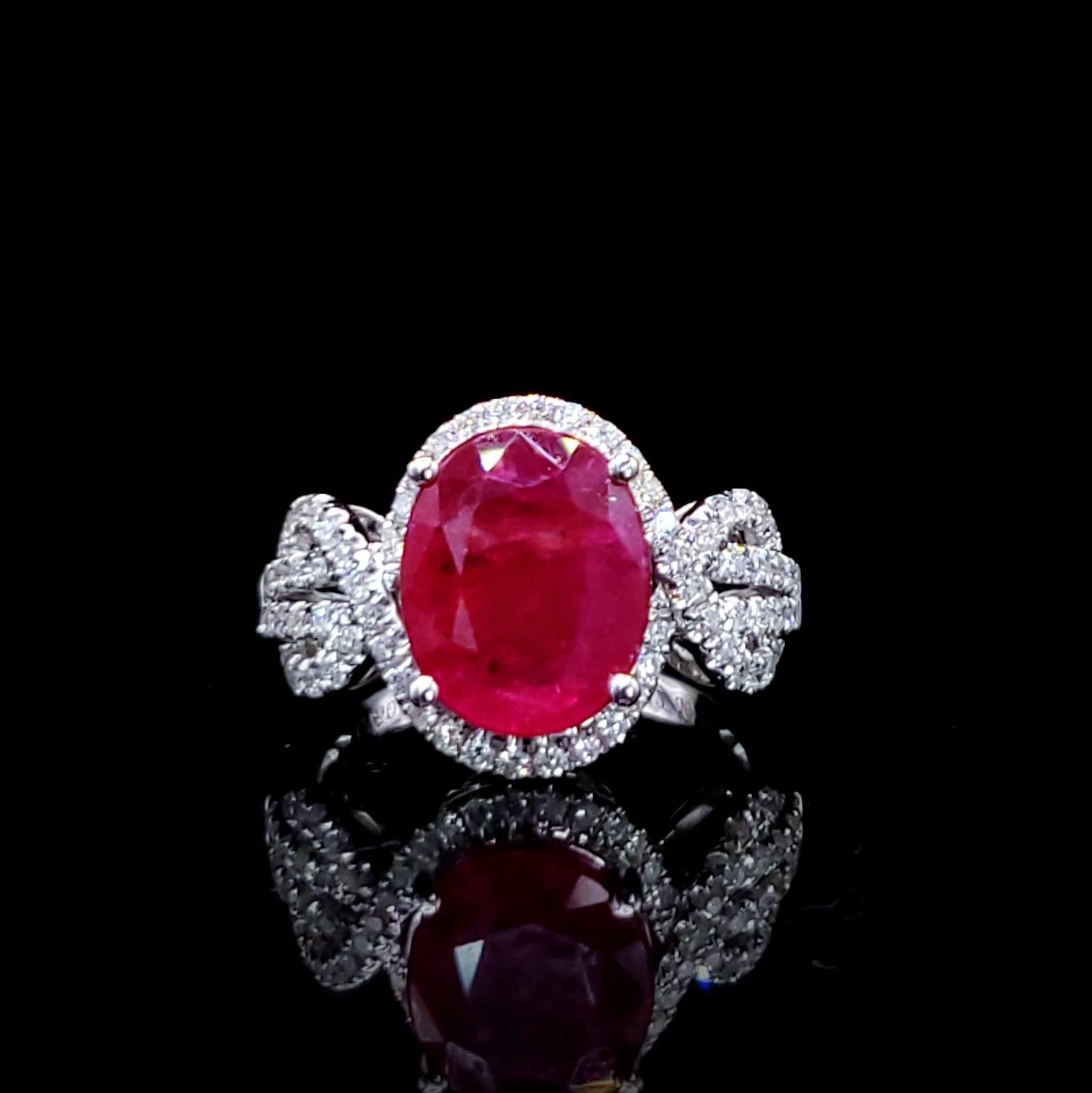 IGI-zertifizierter Ring mit 4,12 Karat Rubin und Diamant aus 18 Karat Weißgold im Angebot 4