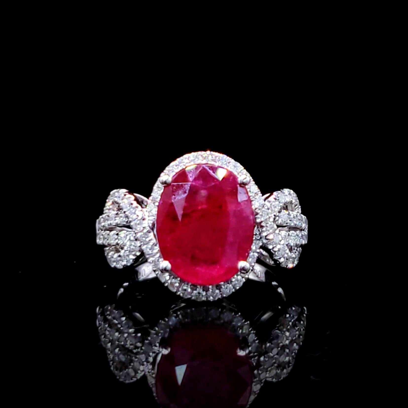 IGI-zertifizierter Ring mit 4,12 Karat Rubin und Diamant aus 18 Karat Weißgold im Angebot 5