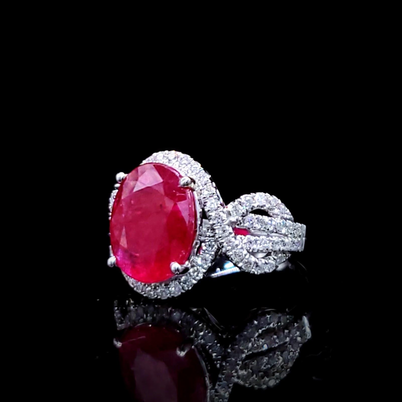 IGI-zertifizierter Ring mit 4,12 Karat Rubin und Diamant aus 18 Karat Weißgold im Angebot 6