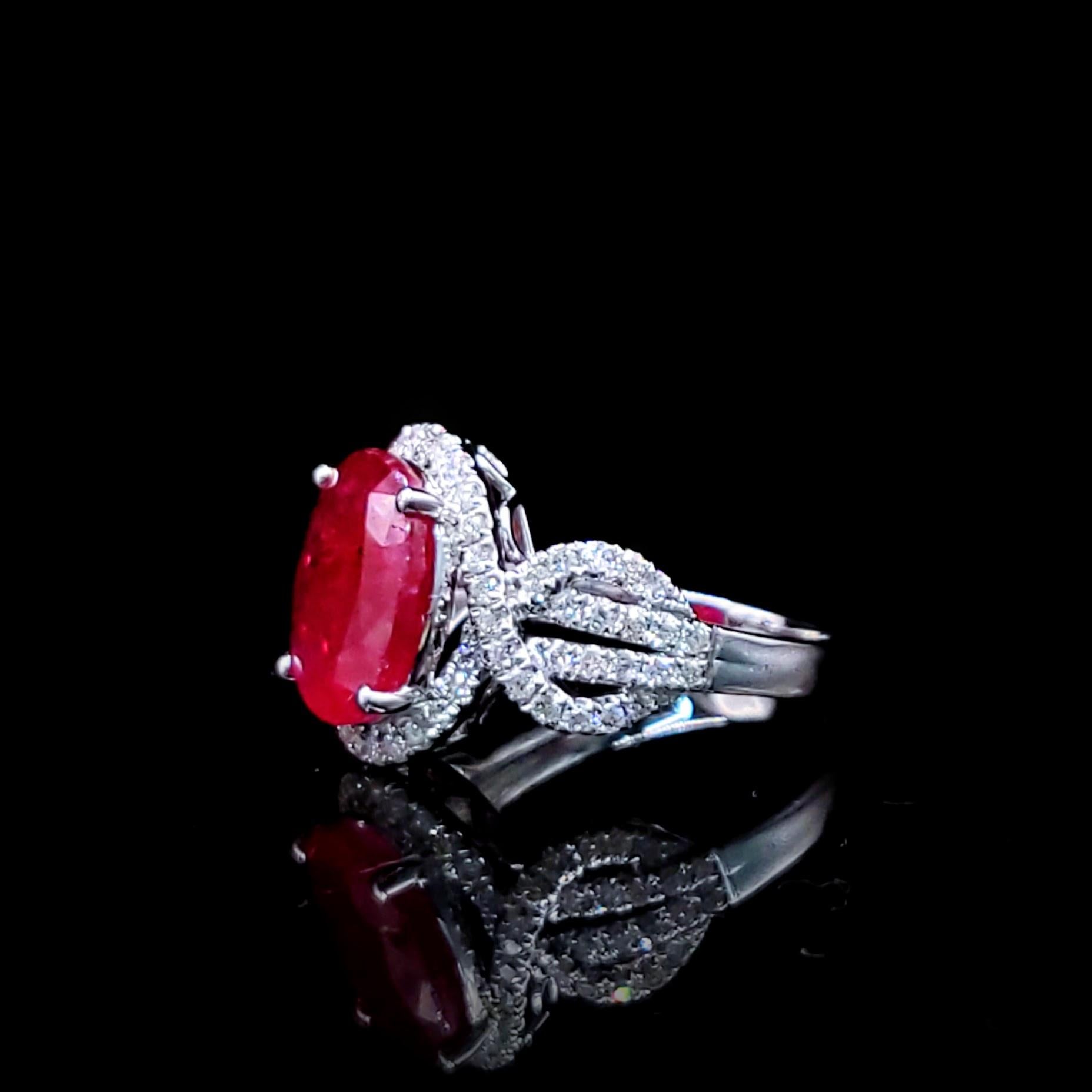 IGI-zertifizierter Ring mit 4,12 Karat Rubin und Diamant aus 18 Karat Weißgold im Angebot 7
