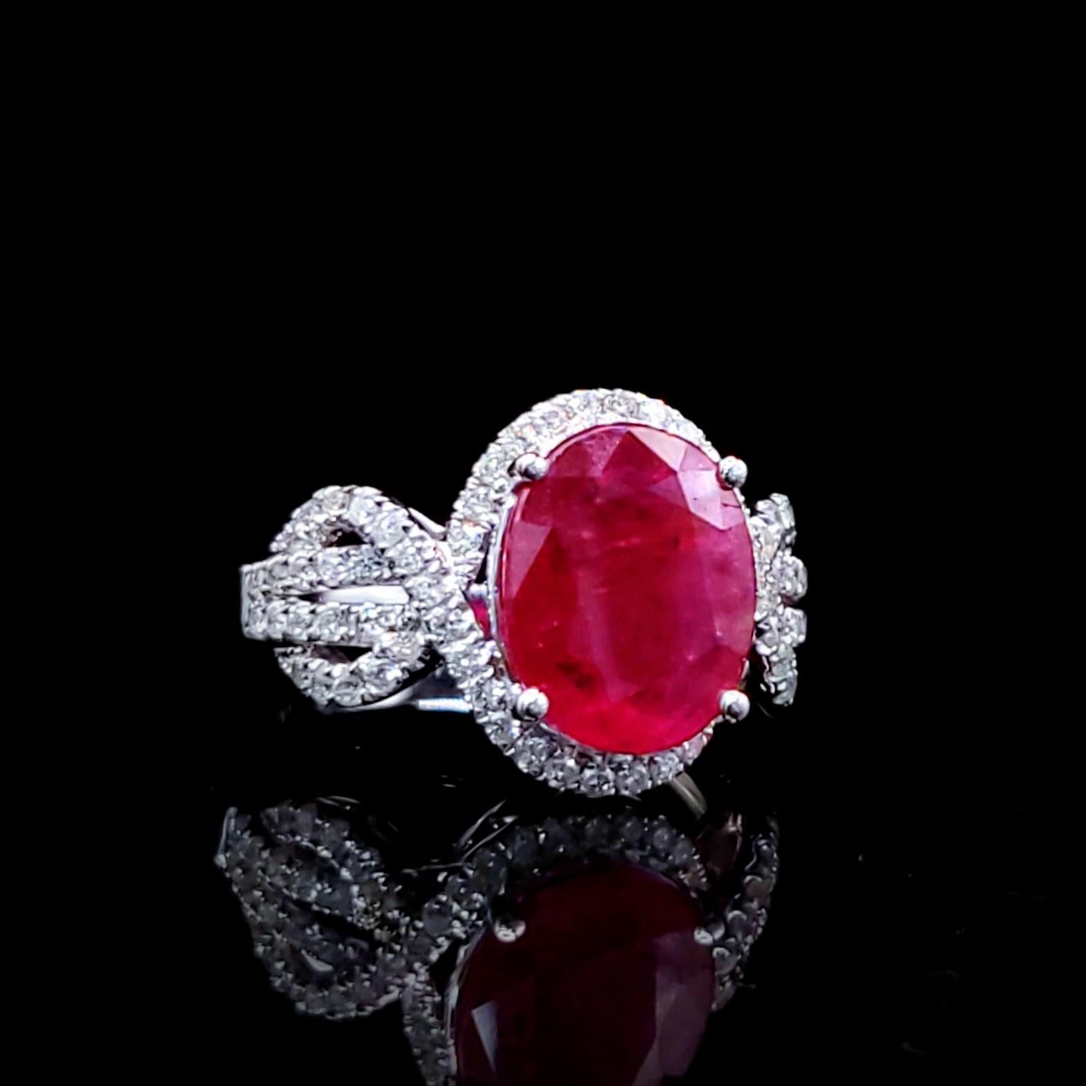 IGI-zertifizierter Ring mit 4,12 Karat Rubin und Diamant aus 18 Karat Weißgold im Angebot 8