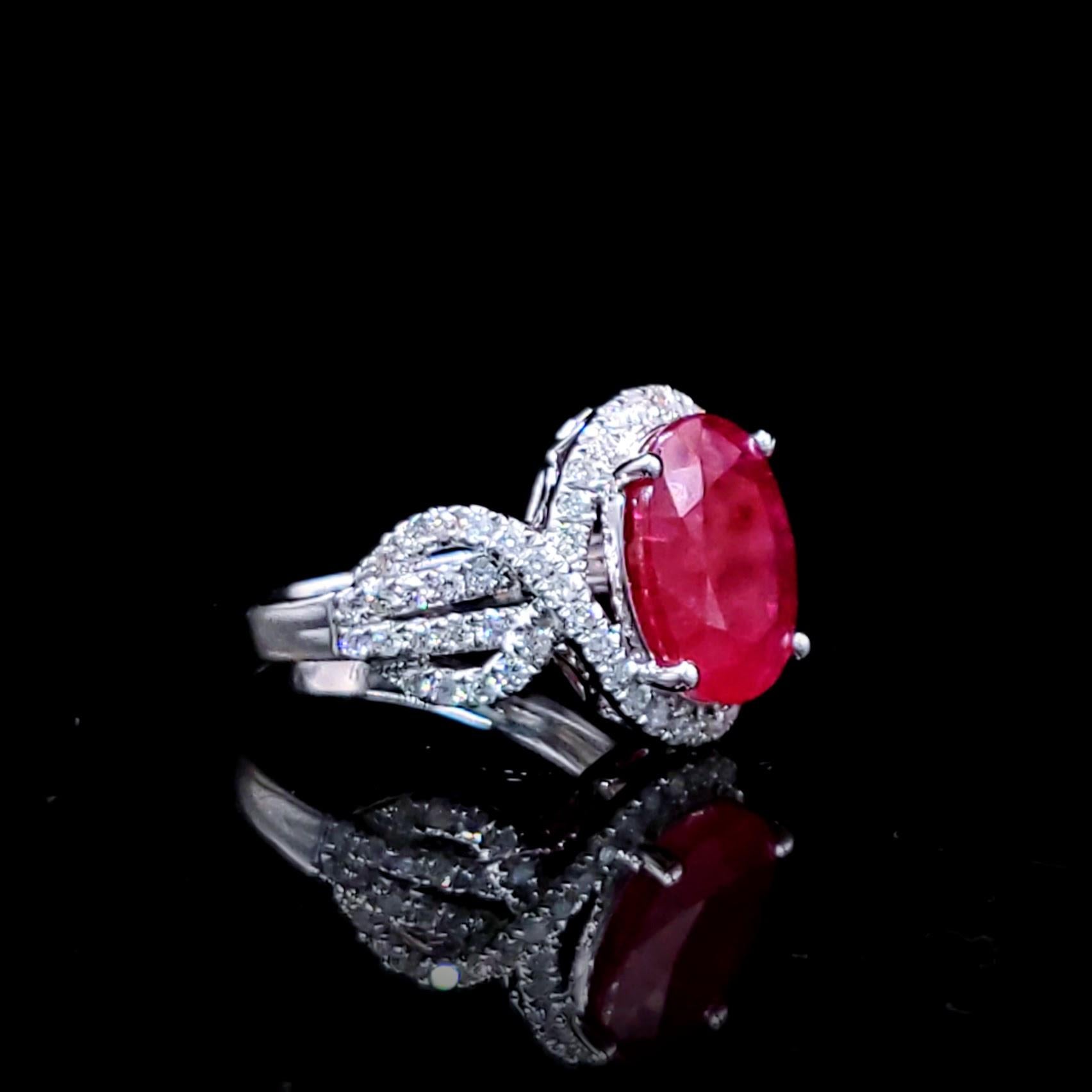 IGI-zertifizierter Ring mit 4,12 Karat Rubin und Diamant aus 18 Karat Weißgold im Angebot 9