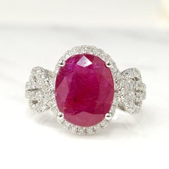 IGI Certified 4.12 Carat Ruby & Diamond Ring in 18K White Gold