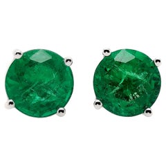 Boucles d'oreilles IGI Certified 4.14ct Natural Round Emeralds 14K White Gold