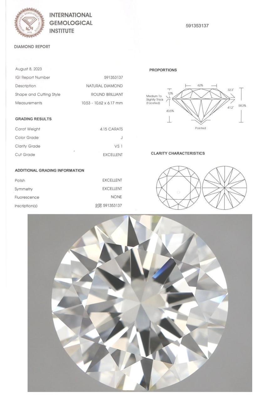 IGI certificado 4,15 quilates de  triple XXX del diamante natural en Nuevo estado para la venta en Massafra, IT