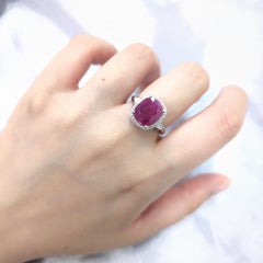 IGI Certified 4.17 Carat Ruby and Diamond Ring in 18K White Gold