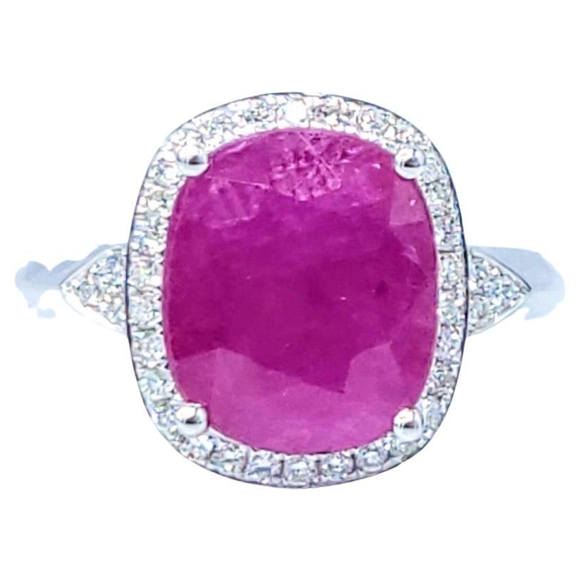 Bague en or blanc 18 carats certifiée IGI avec rubis et diamants de 4,17 carats