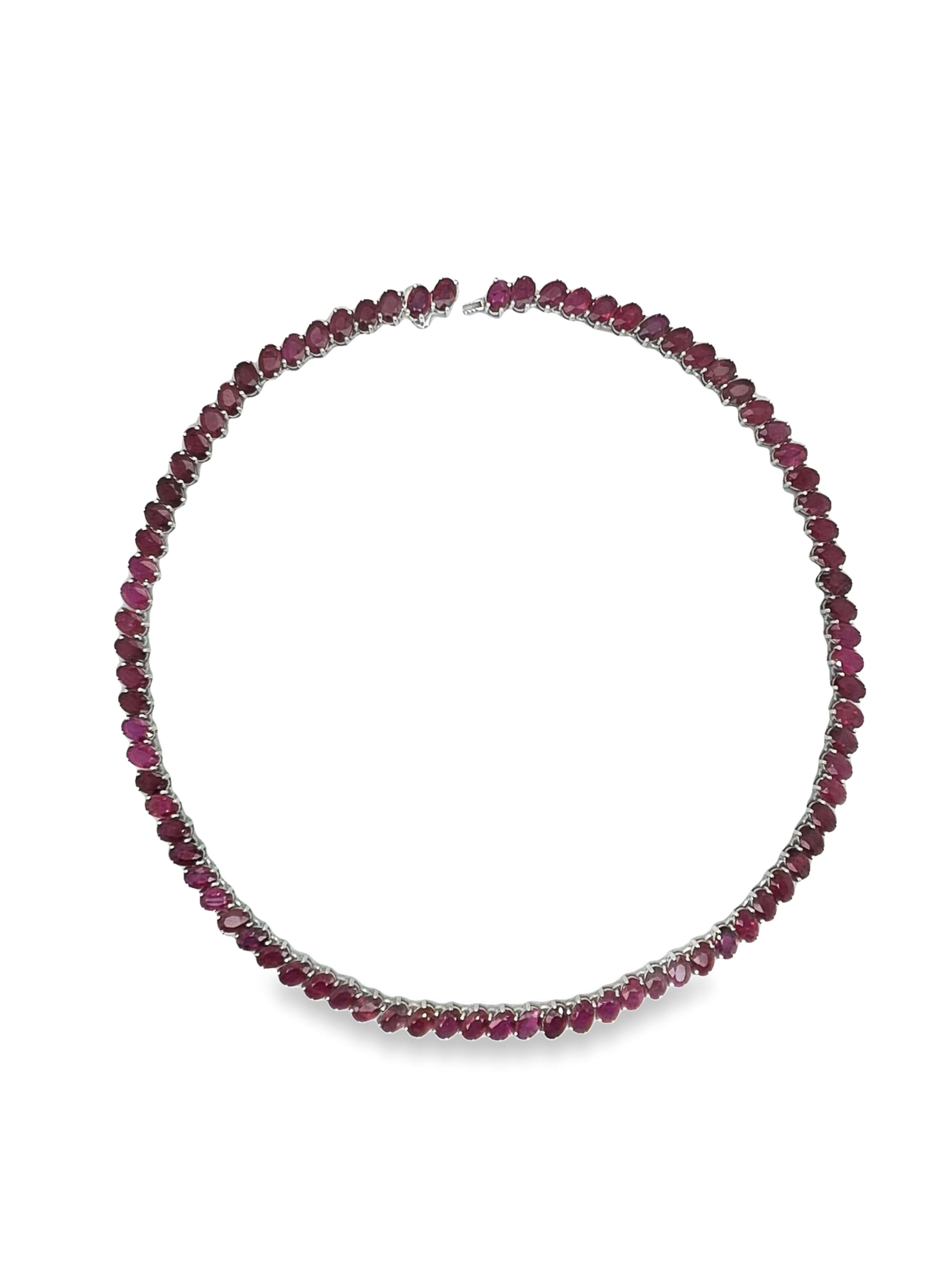 Women's or Men's IGI Certified 41.71ct Natural Rubies 14K White Gold Necklace For Sale