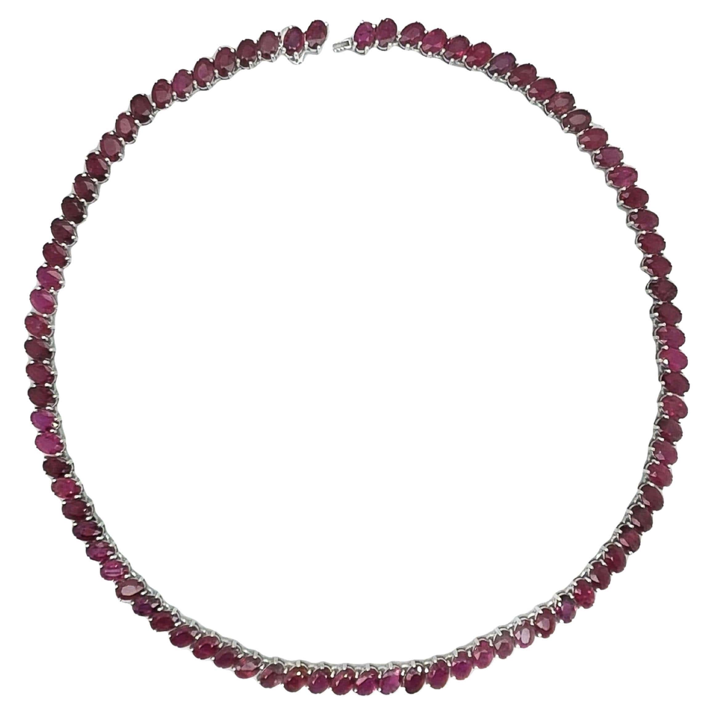 IGI Certified 41.71ct Natural Rubies 14K White Gold Necklace