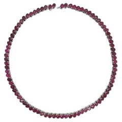 IGI Certified 41.71ct Natural Rubies 14K White Gold Necklace
