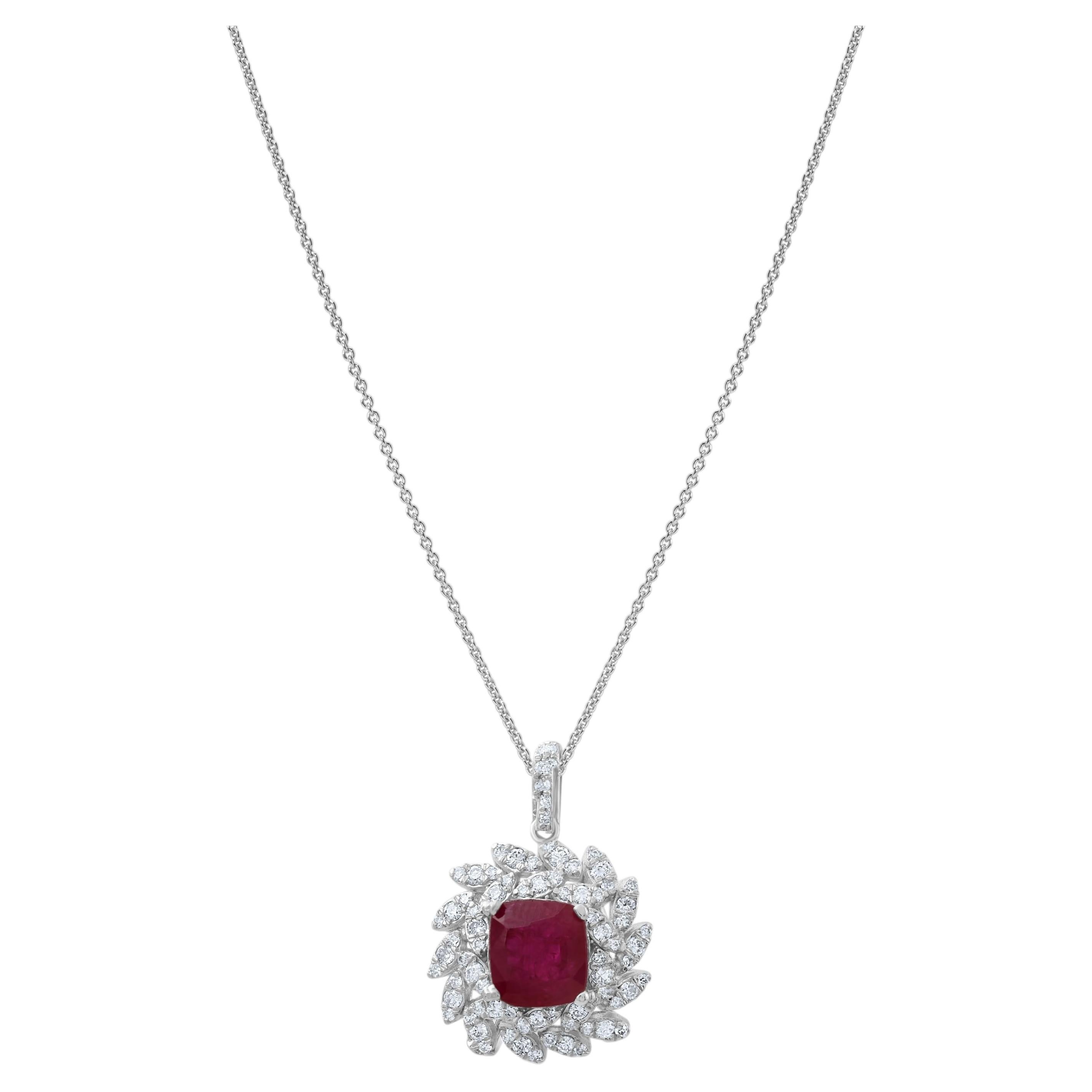 IGI Certified 4.18 Carat Natural Ruby and Diamond Pendant Necklace in 18K Gold