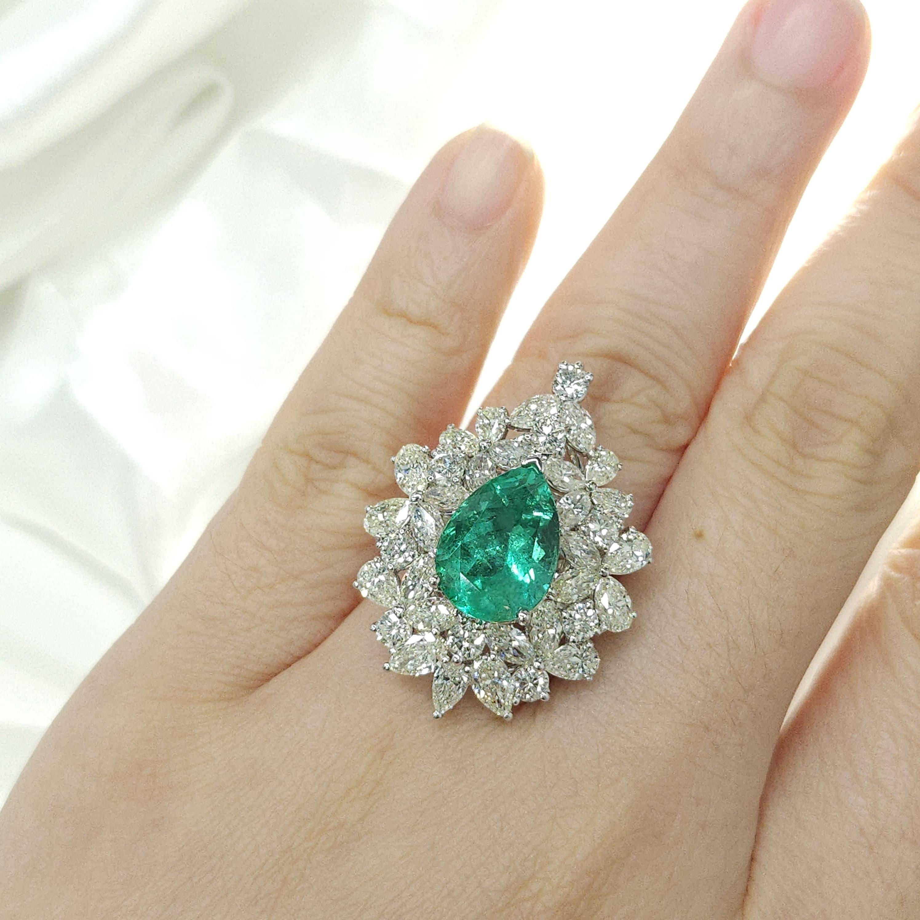 Pendentif à 2 façons avec émeraude colombienne et diamants de 4,19 carats certifiés IGI en vente 8