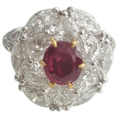 IGI Certified 4.23 Carat Natural Oval Ruby No Heat And White Diamond Ring In 18K