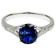 Anillo de diamantes con zafiro azul de Sri Lanka de 1,99 ct, certificado por el GIA, en oro blanco de 18 quilates