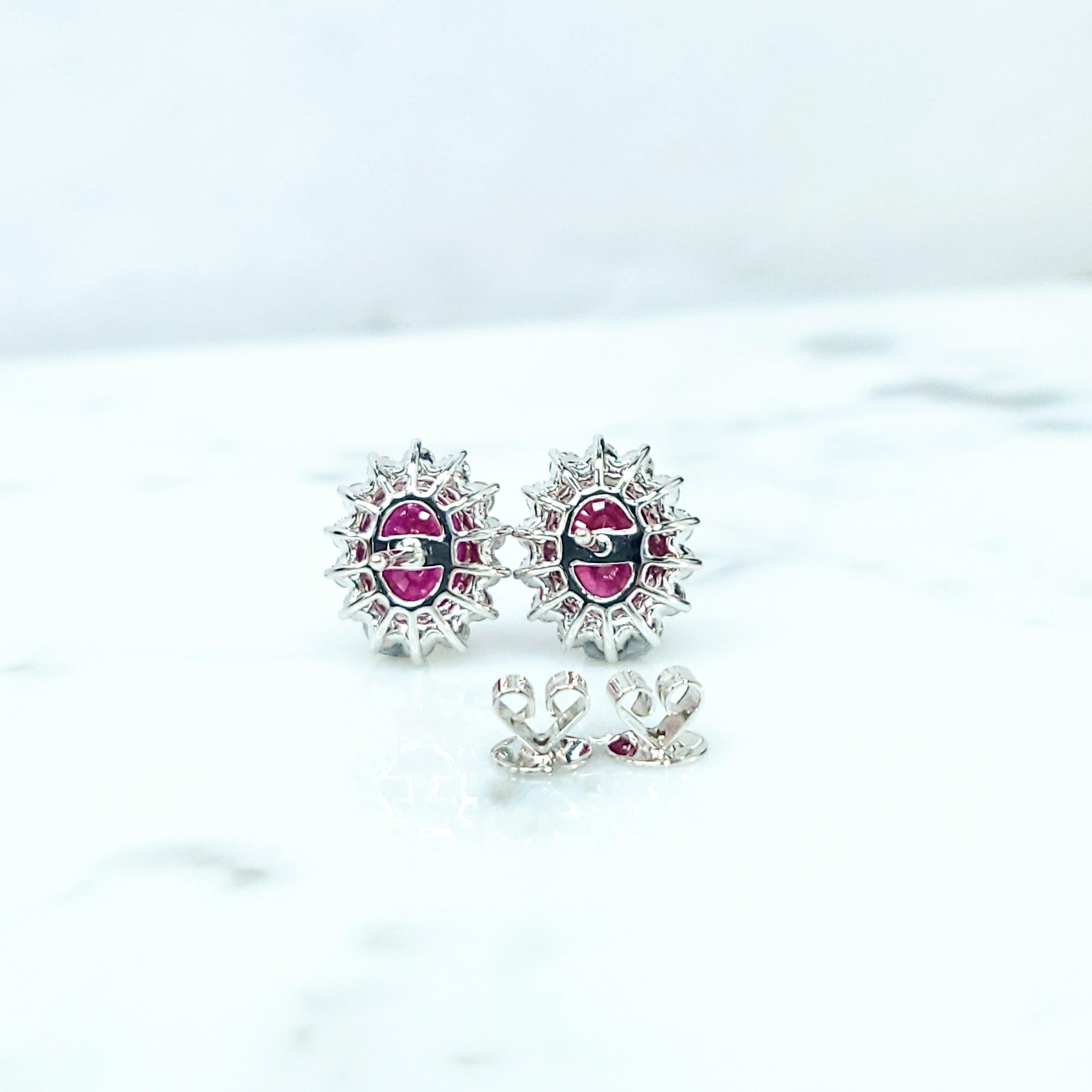 IGI Certified 4.33  Carat Burma Ruby & Diamond Earrings in 18K White Gold For Sale 4