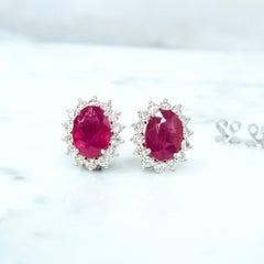 IGI Certified 4.33  Carat Burma Ruby & Diamond Earrings in 18K White Gold