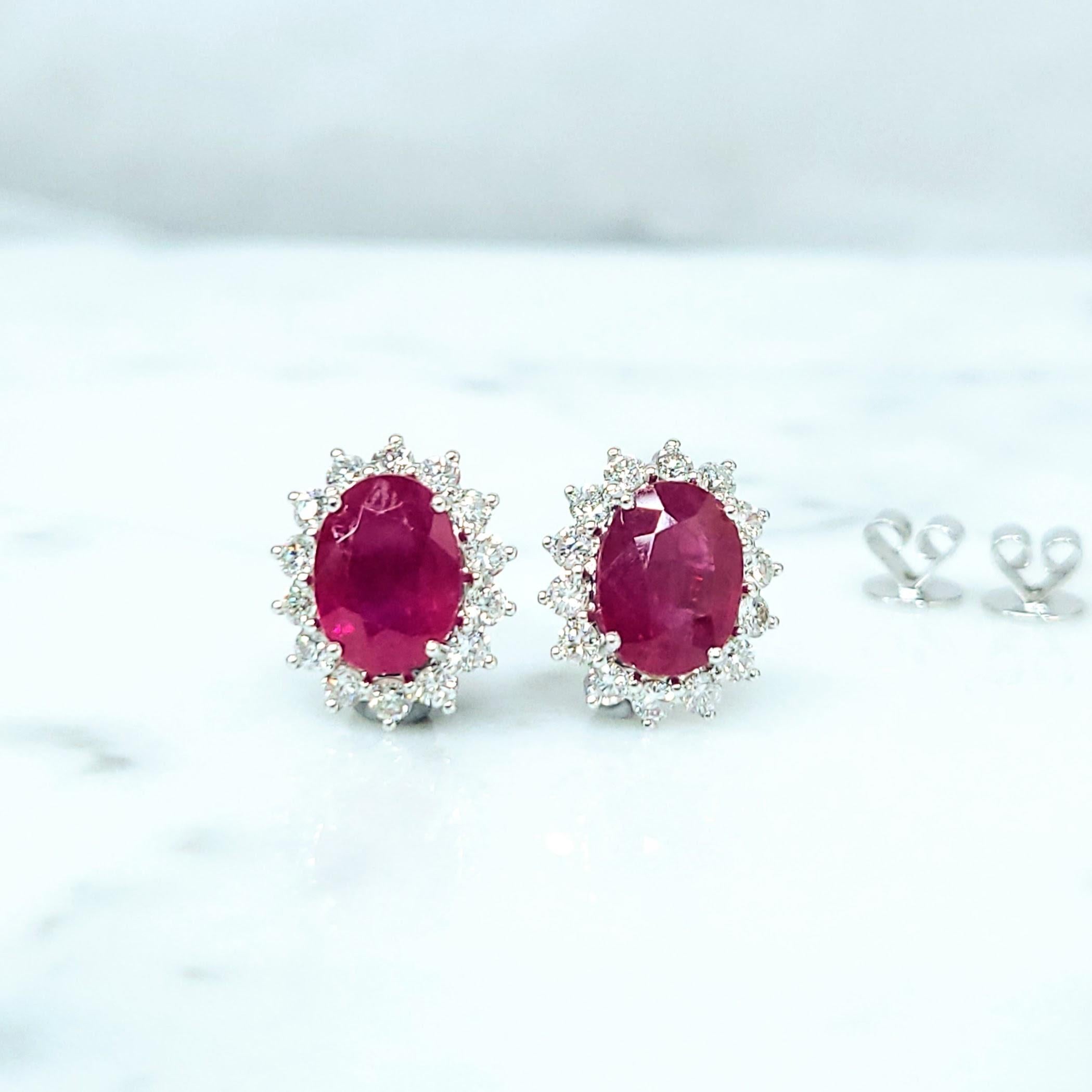 Modern IGI Certified 4.33  Carat Burma Ruby & Diamond Earrings in 18K White Gold For Sale
