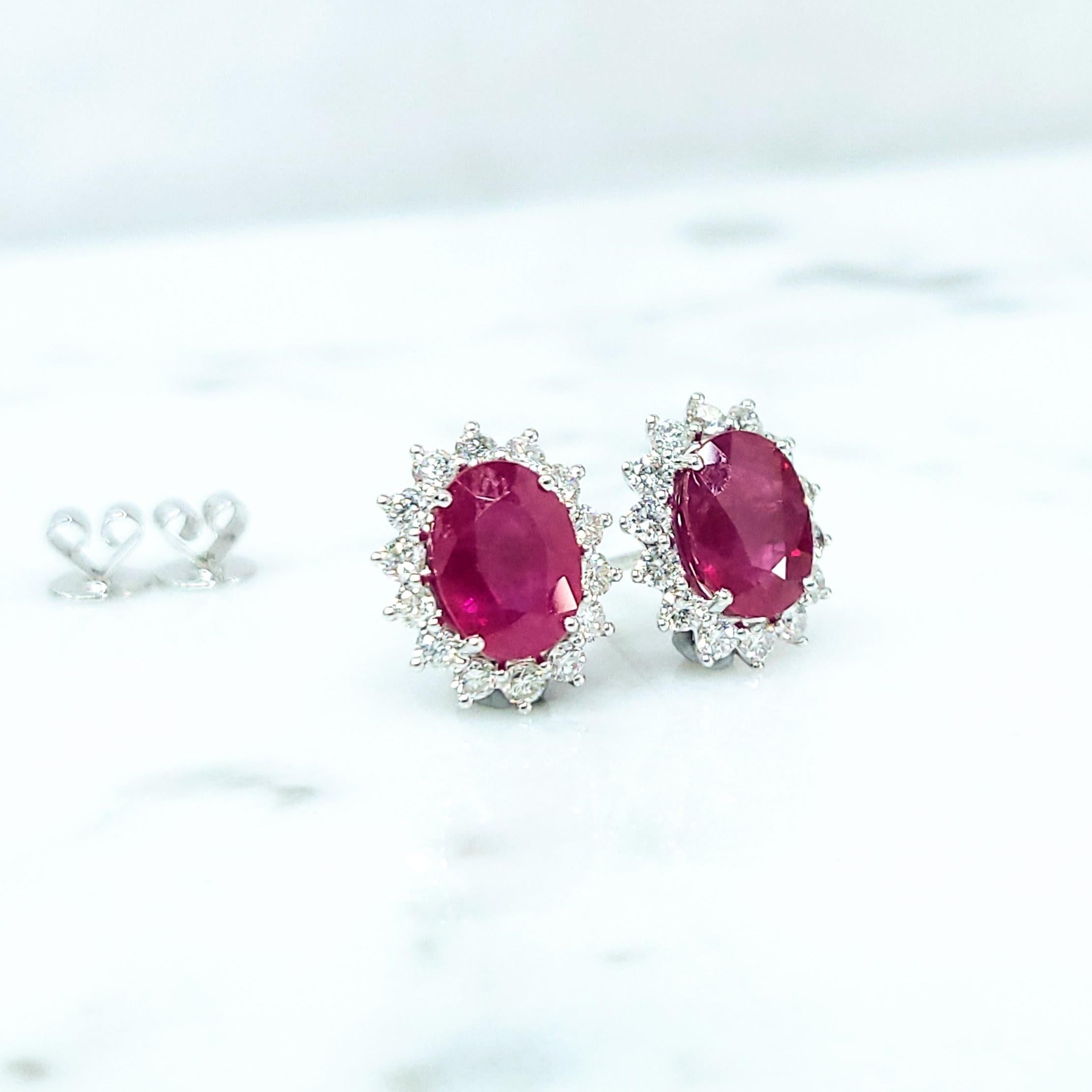 Women's IGI Certified 4.33  Carat Burma Ruby & Diamond Earrings in 18K White Gold For Sale