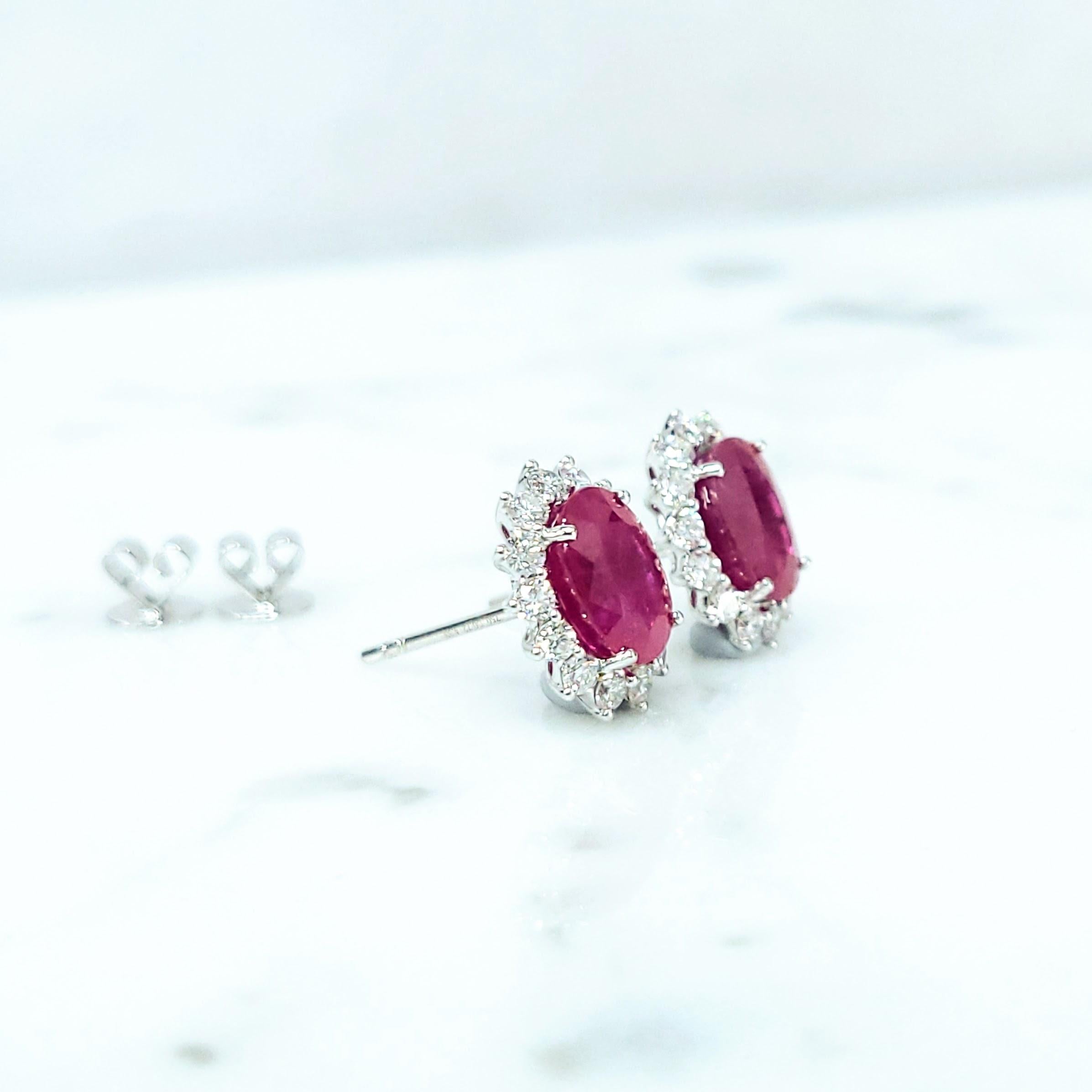 IGI Certified 4.33  Carat Burma Ruby & Diamond Earrings in 18K White Gold For Sale 1