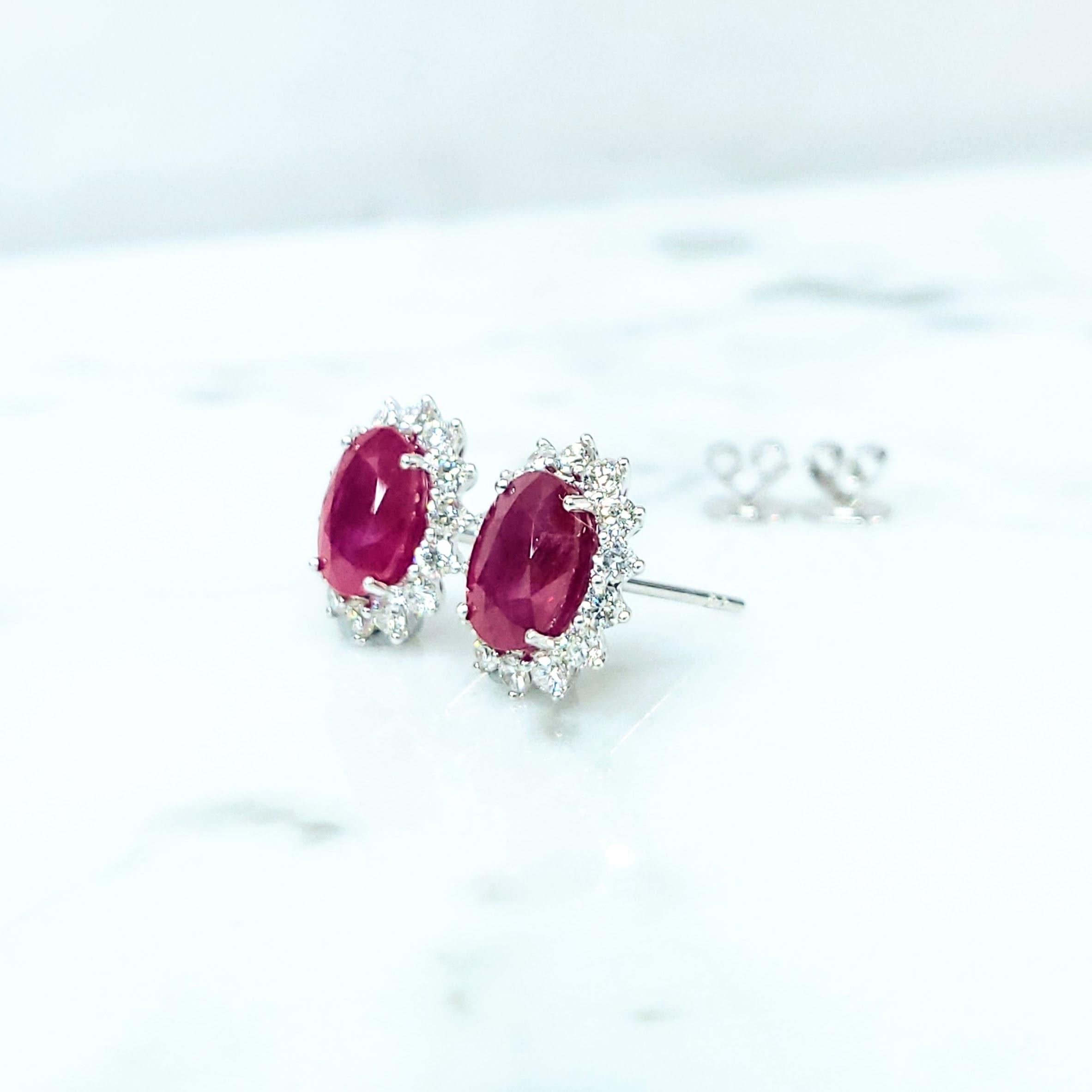 IGI Certified 4.33  Carat Burma Ruby & Diamond Earrings in 18K White Gold For Sale 2