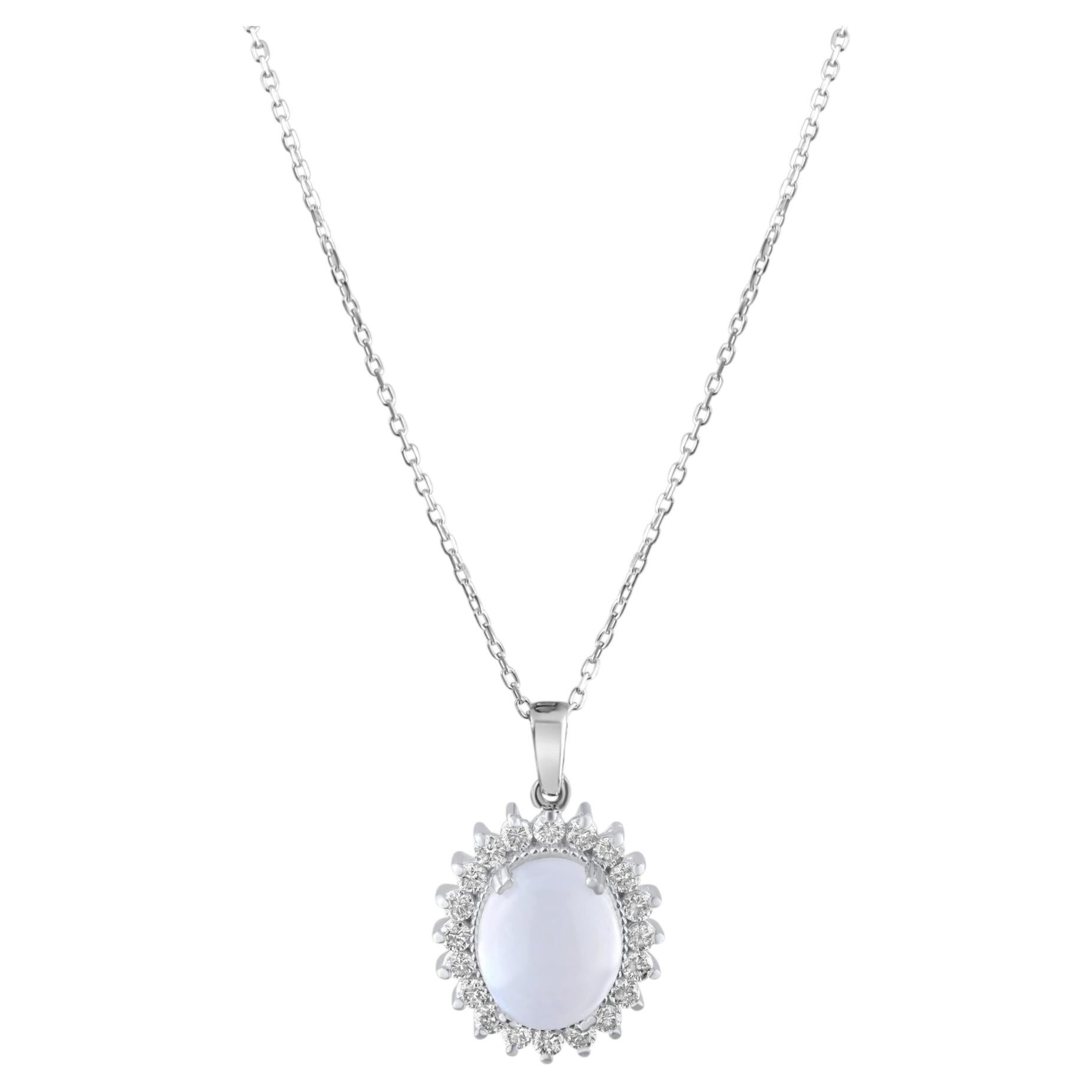 Pendentif en or 14 carats certifié par l'IGI, composé d'une pierre de lune naturelle de 4,36 carats et de diamants