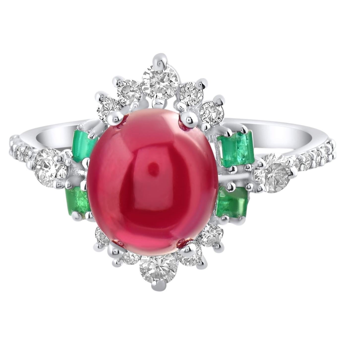 IGI Certified 4.37 Carat Diamond, Ruby and Emerald Statement Ring 14K Gold