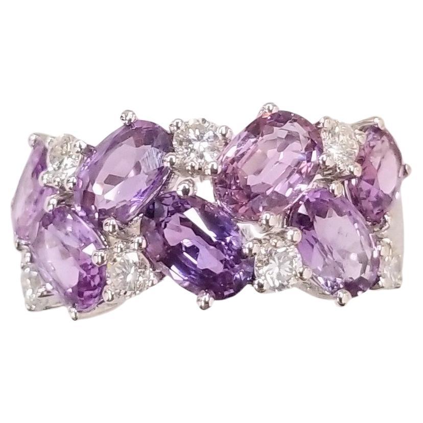 IGI Certified 4.40 Carat Purple Sapphire & Diamond Ring in 18K White Gold For Sale