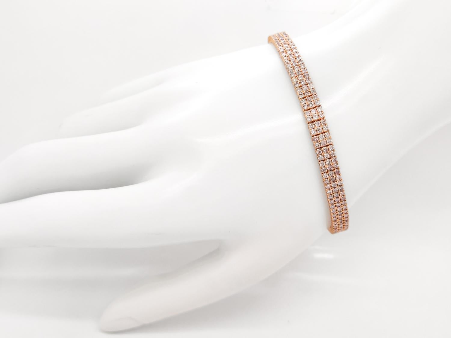 IGI Certified 4.40 Carat Round Brilliant Pink Diamond Bracelet 14K Rose Gold 1