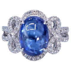 Anello con zaffiro blu di Ceylon e diamante certificato IGI da 4,43 carati in oro bianco 18 carati