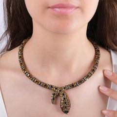 IGI Certified 44.40 Carat Diamond and Citrine Snake Statement Necklace 8K Gold