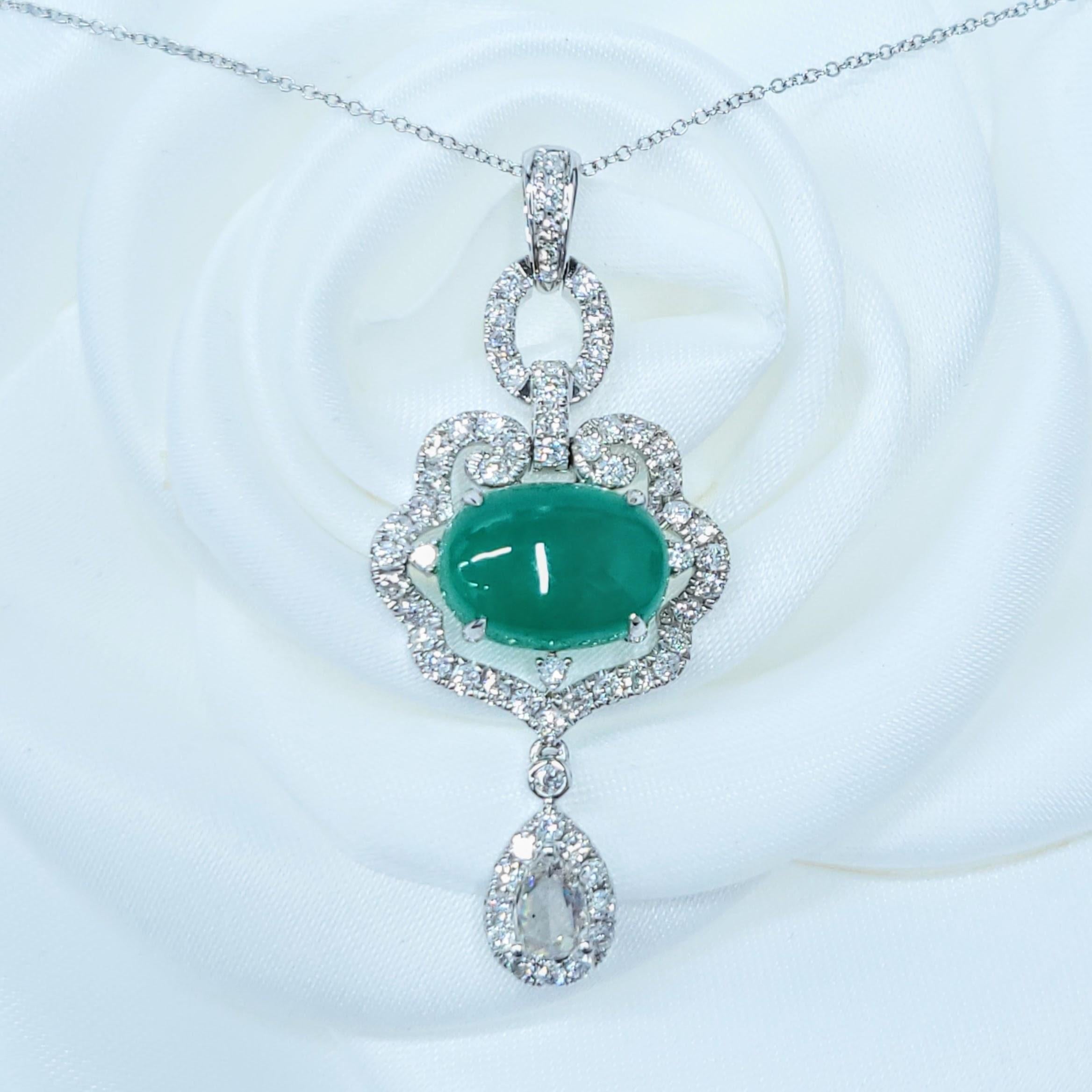 Colgante de oro blanco de 18 quilates con esmeralda colombiana y diamantes de 4,48 quilates con certificado IGI en venta 4