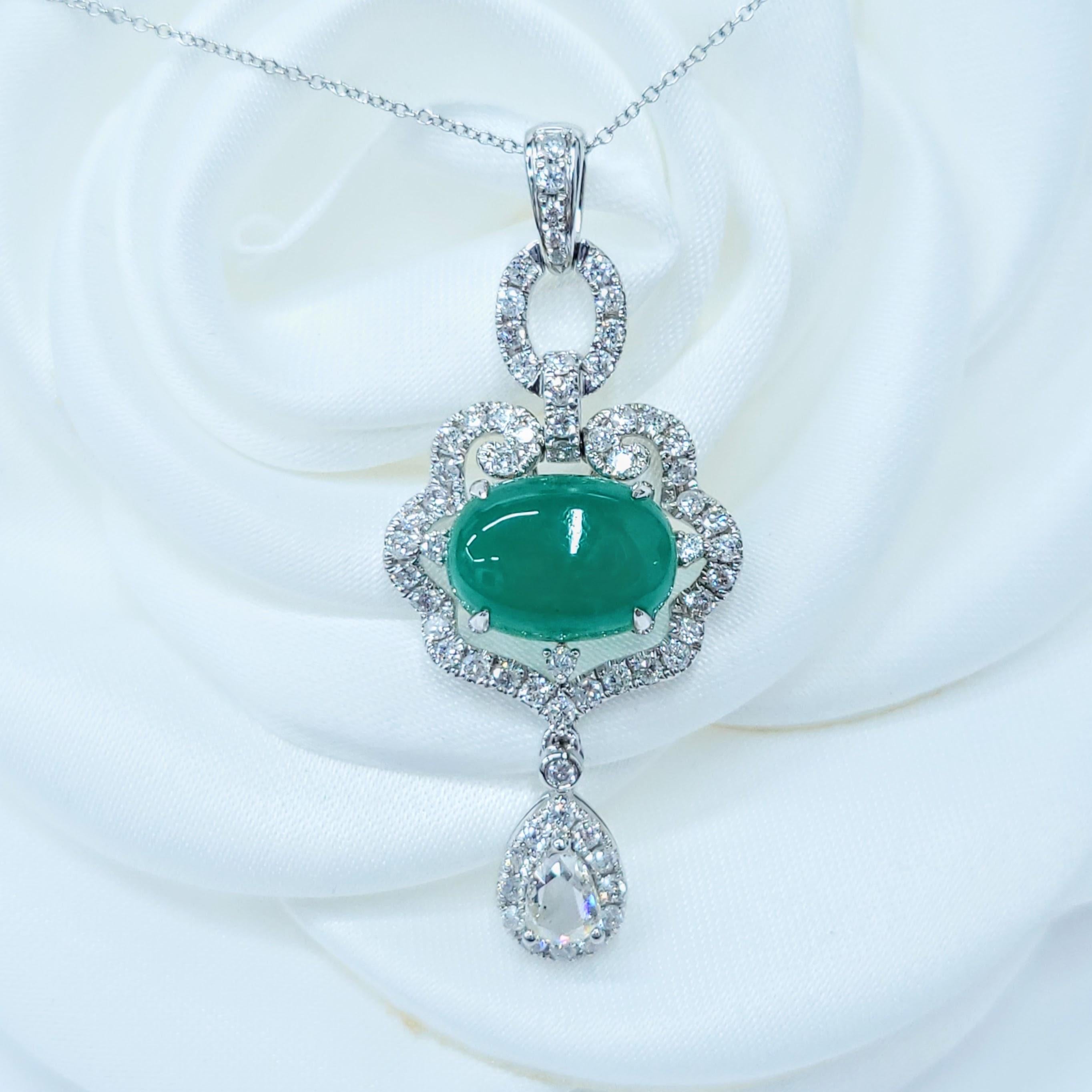 Colgante de oro blanco de 18 quilates con esmeralda colombiana y diamantes de 4,48 quilates con certificado IGI en venta 5