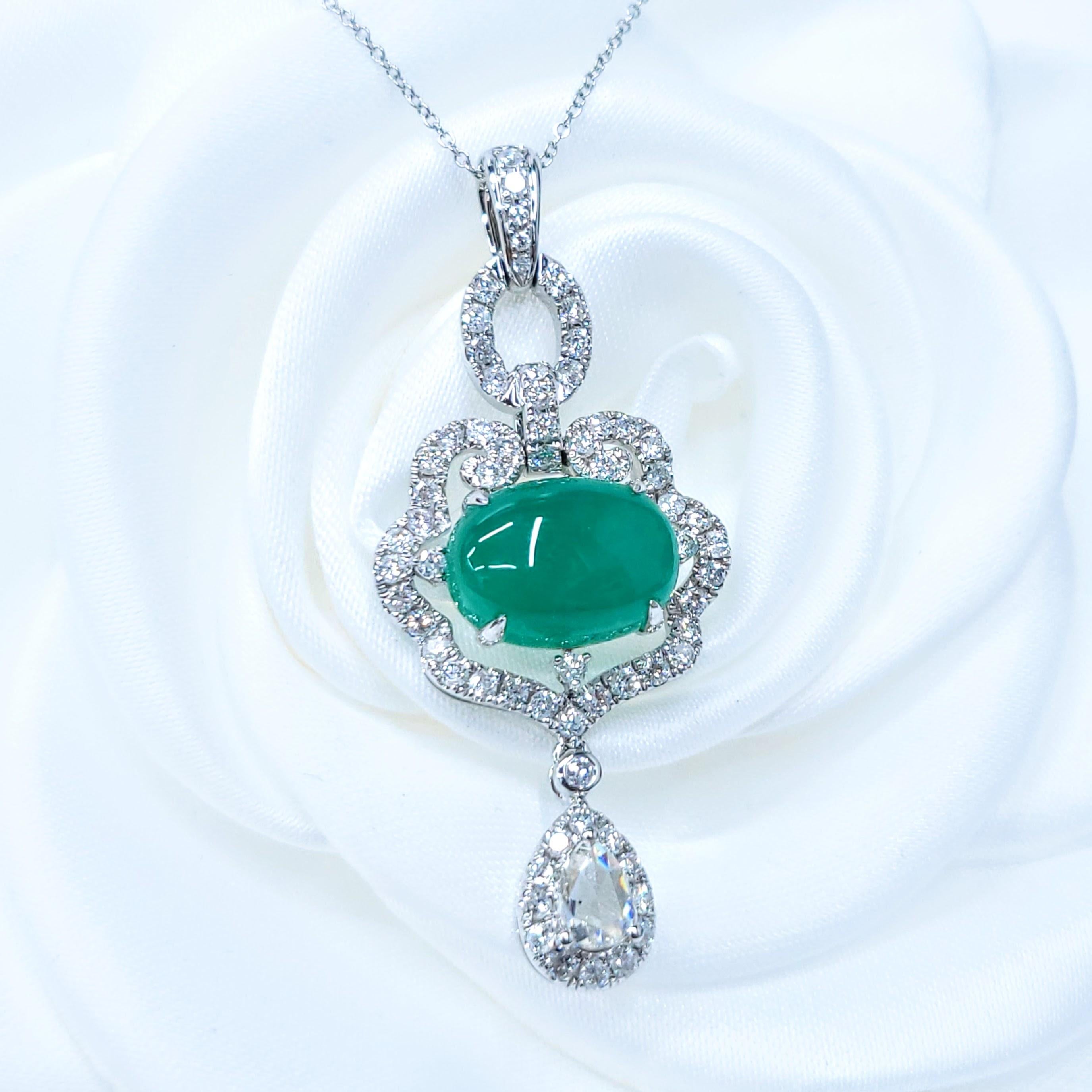 Colgante de oro blanco de 18 quilates con esmeralda colombiana y diamantes de 4,48 quilates con certificado IGI en venta 2