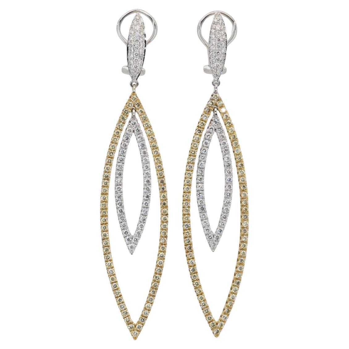 IGI Certified 4.54ct Diamonds Drop Earrings in 18k Yellow 
White Gold