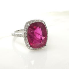 IGI Certified 4.56 Carat Tourmaline & Diamond Ring in 18K White Gold