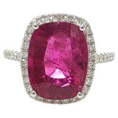 IGI Certified 4.56 Carat Tourmaline & Diamond Ring in 18K White Gold