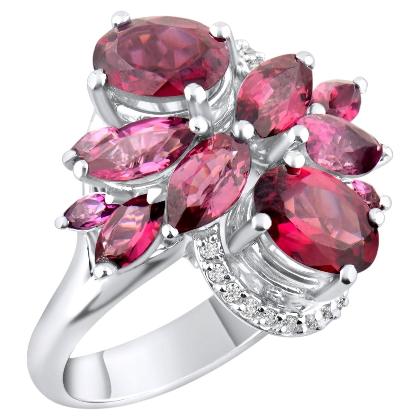 IGI Certified 4.58 Carat Diamond and Rhodolite Garnet Ring 14K Gold