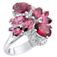 IGI Certified 4.58 Carat Diamond and Rhodolite Garnet Ring 14K Gold