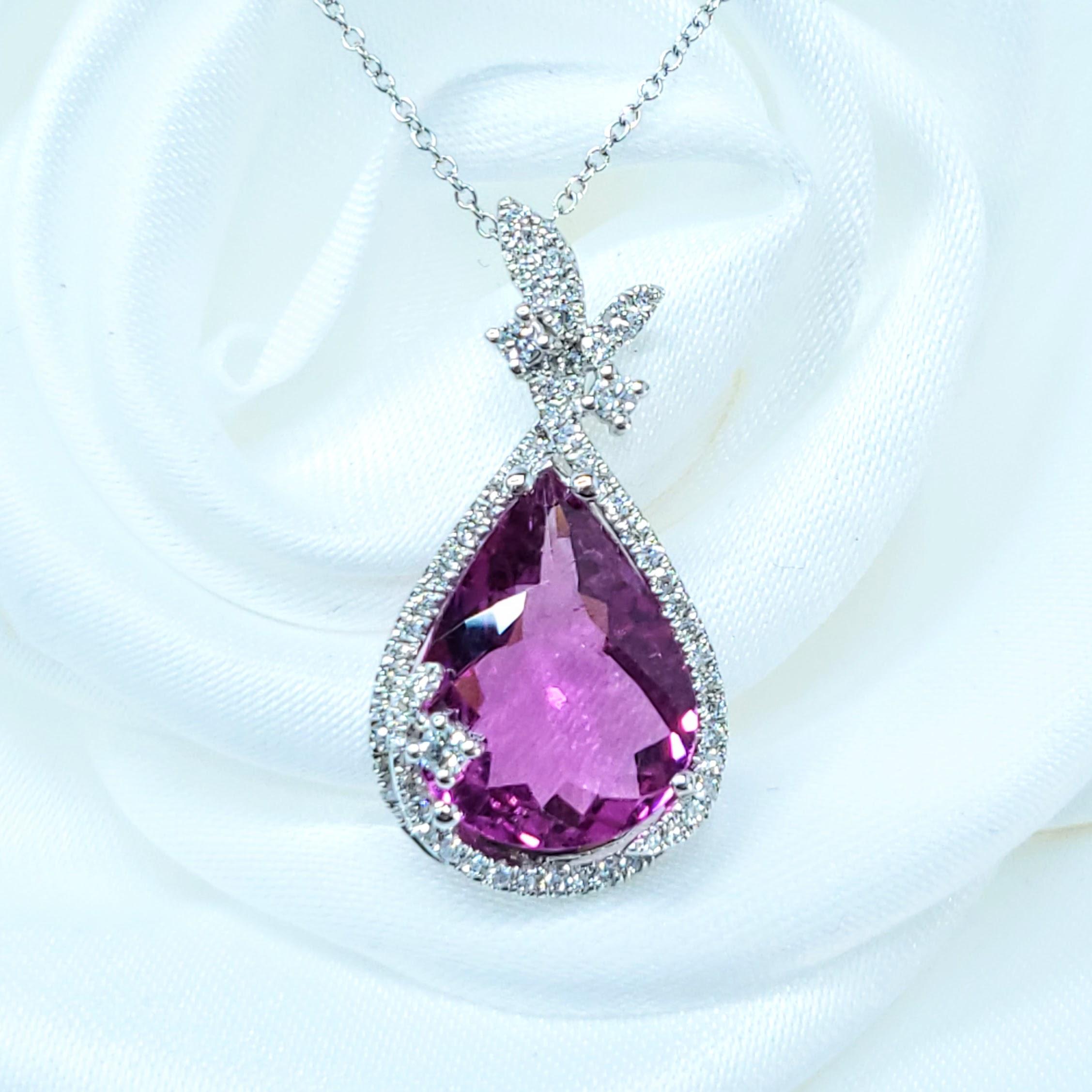 Pendentif en or blanc 18 carats certifié IGI avec tourmaline rose et diamant de 4,63 carats en vente 1
