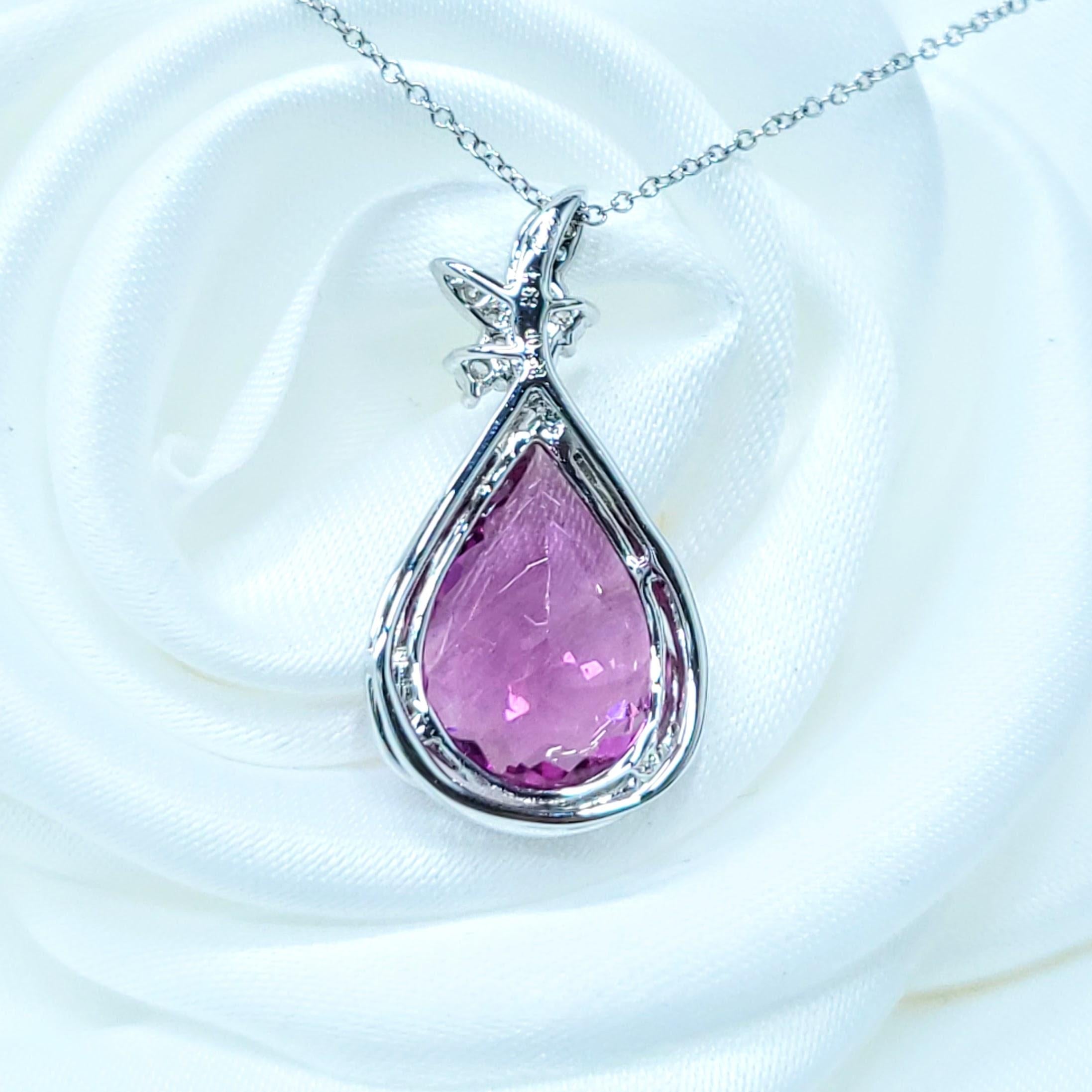 Pendentif en or blanc 18 carats certifié IGI avec tourmaline rose et diamant de 4,63 carats en vente 3