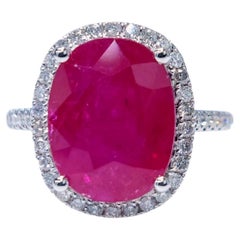 Anillo de oro blanco de 18 quilates con rubí de Birmania y diamantes de 4,76 quilates con certificado IGI
