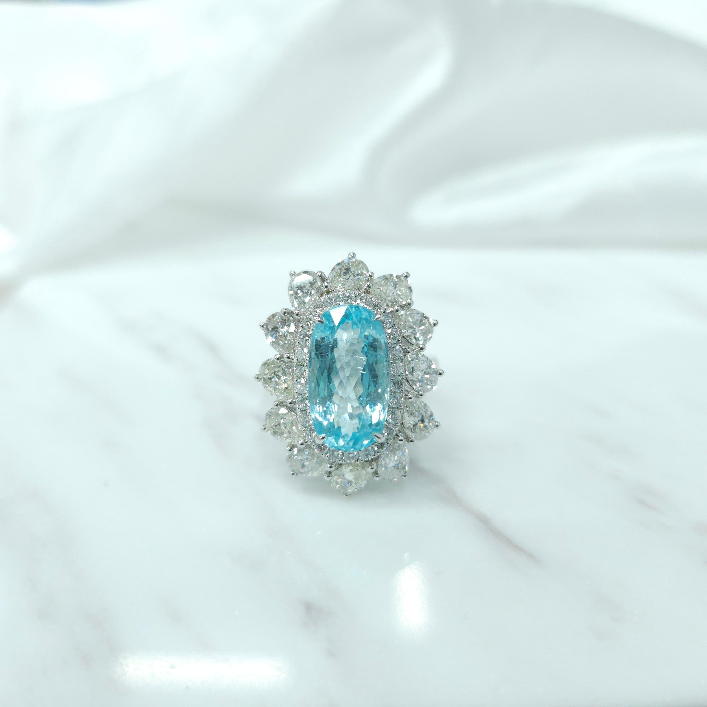 Oval Cut IGI Certified 4.67 Carat Paraiba & Diamond Ring in 18K White Gold For Sale
