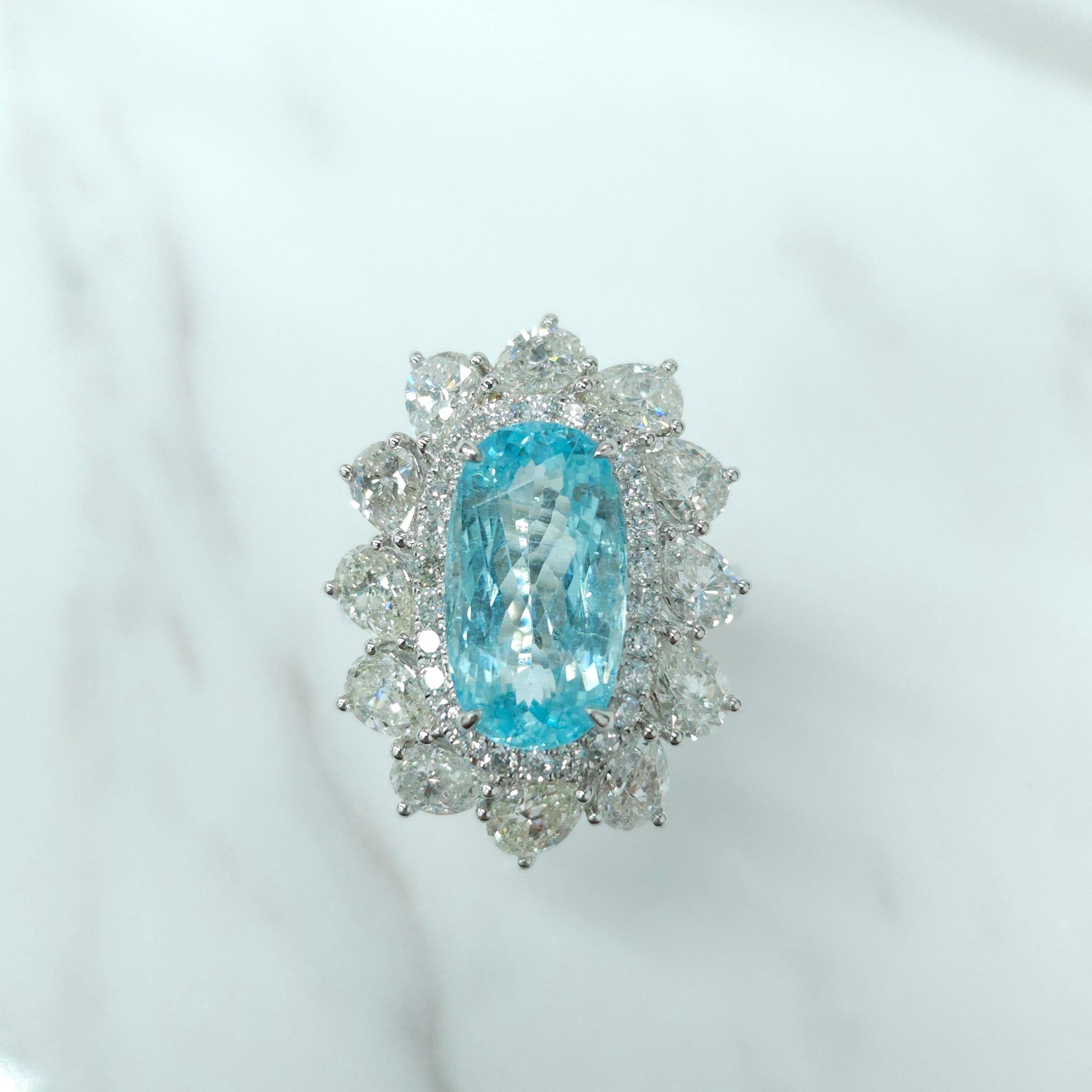 IGI Certified 4.67 Carat Paraiba & Diamond Ring in 18K White Gold For Sale 1