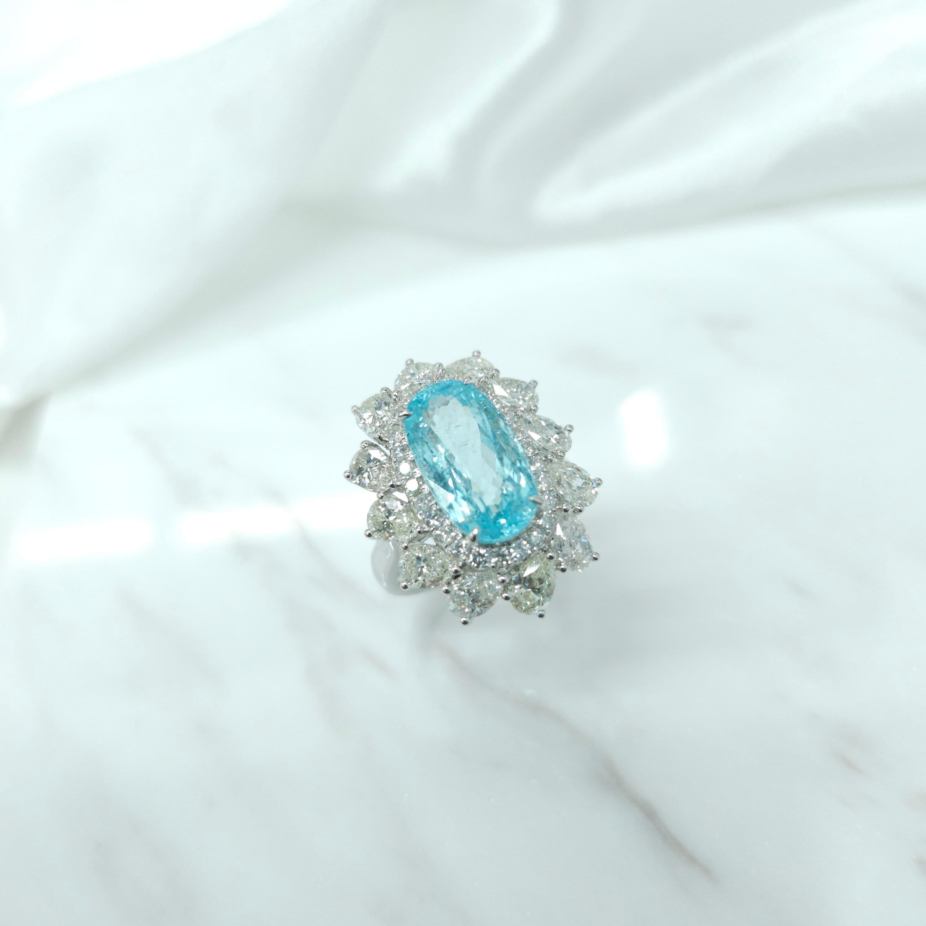 IGI Certified 4.67 Carat Paraiba & Diamond Ring in 18K White Gold For Sale 2